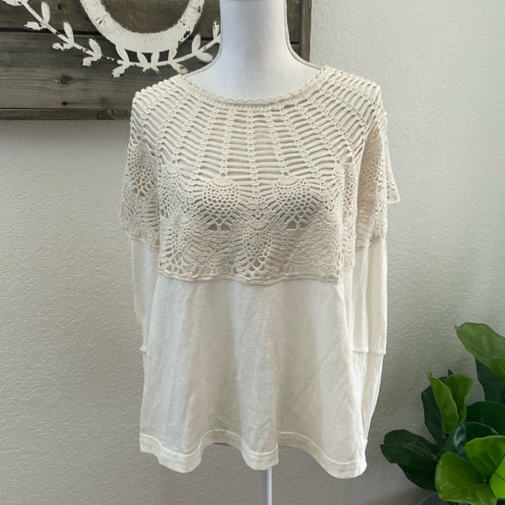 Easel cream crochet cotton blend knit oversized‎ top size M NWT